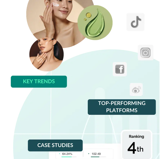 circles and bubbles showing social media icons and beauty influencers