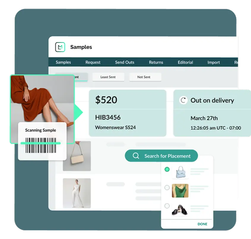 product screen of launchmetrics' sample management tool